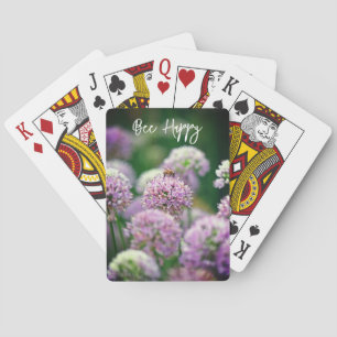 Fijne bij met Paarse Allium Flower Motivatie Pokerkaarten