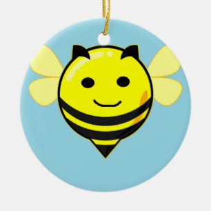 Fijne bij op blauw keramisch ornament