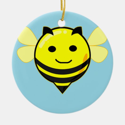 Fijne bij op blauw keramisch ornament (Voorkant)