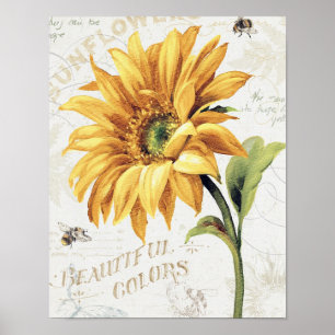 Fijne bijen en Gele Zonnebloemen Poster