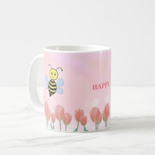 Fijne bijen en roze tulpen koffiemok