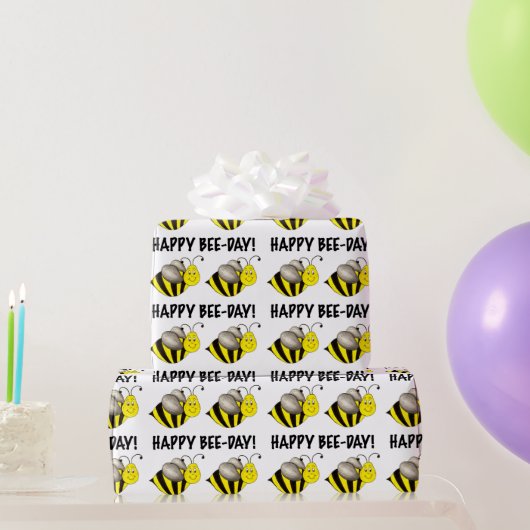Fijne bijendag Bday Black Yellow Bumblebee Birthda Cadeaupapier (Feestgeschenken)