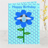 Fijne bijendag Jongen Blauwe Birthday Bumblebee Aa Kaart (Gele Bloem)