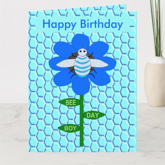 Fijne bijendag Jongen Blauwe Birthday Bumblebee Aa Kaart (Voorkant)