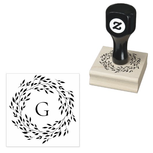 Fijne bladkrans monogram rubberstempel (Gestempeld)