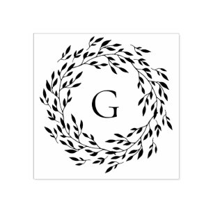 Fijne bladkrans monogram rubberstempel