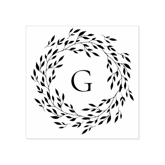 Fijne bladkrans monogram rubberstempel (Afrduk)