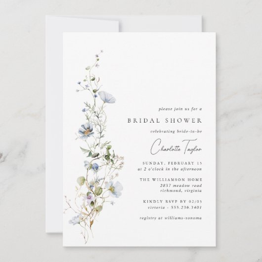 Fijne blauwe bloemen | Airy Garden Vrijgezellenfee Kaart (Voorkant)