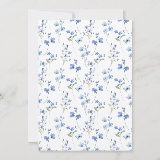 Fijne blauwe bloemen en vlinders Uitnodiging (Achterkant)