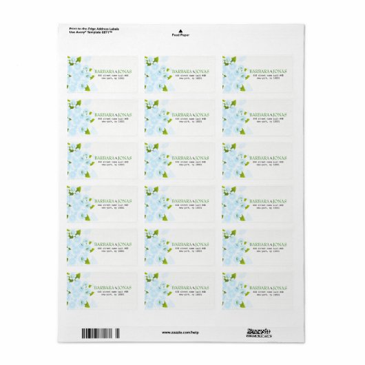 Fijne blauwe bloemen etiket (Full Sheet)