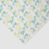 Fijne blauwe bloemen Groene bladeren op Wit Tissuepapier (Detail)