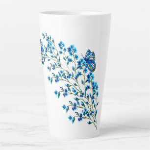 Fijne blauwe bloemen met vlinder latte mok