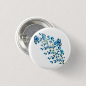 Fijne blauwe bloemen met vlinder ronde button 3,2 cm (Voorkant /achterkant)