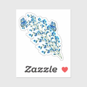 Fijne blauwe bloemen met vlinder sticker