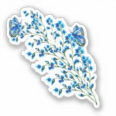 Fijne blauwe bloemen met vlinder sticker (Voorkant)