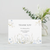 Fijne blauwe boho Wildbloemenkrans lijst Bedankkaart (Staand voorkant)