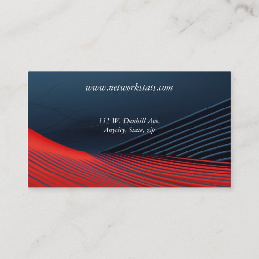 Fijne blauwe en rode lijnen op zwarte achtergrond visitekaartje (Achterkant)