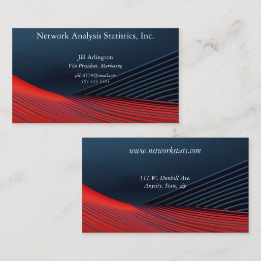 Fijne blauwe en rode lijnen op zwarte achtergrond visitekaartje (Voorkant / Achterkant)
