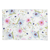 Fijne blauwe en roze bloemen kussensloop (Voorkant)