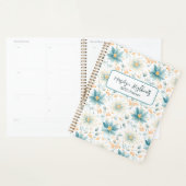Fijne Blauwe en Witte Bloemen met Oranje Bladeren Planner (Display)