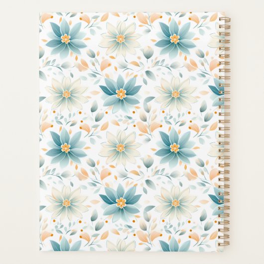 Fijne Blauwe en Witte Bloemen met Oranje Bladeren Planner (Achterkant)