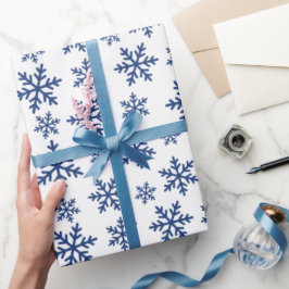 Fijne Blauwe Sneeuwvlok Winter Wit Naadloos Gift Cadeaupapier
