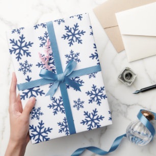 Fijne Blauwe Sneeuwvlok Winter Wit Naadloos Gift Cadeaupapier