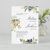 Fijne Blauwe Vloer en Gold Bloom Wedding Design Folie Uitnodiging (Staand Voorkant)