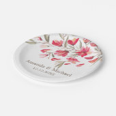 Fijne bloei van roze waterverf bloemen bruiloft papieren bordje (Gekanteld)