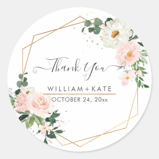 Fijne bloei waterverf roze rozen bedankt ronde sticker (Voorkant)