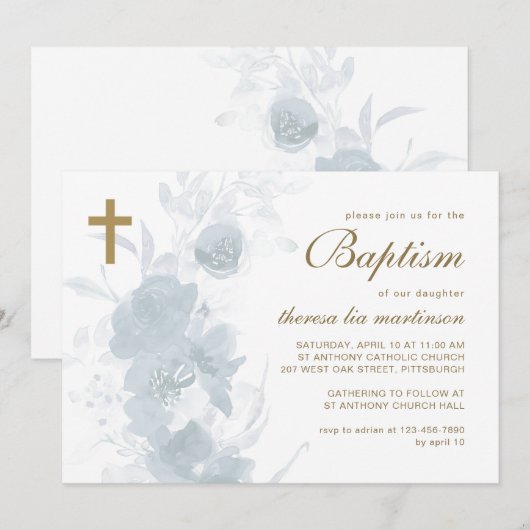 Fijne bloem met kruisdoop kaart (Voorkant / Achterkant)