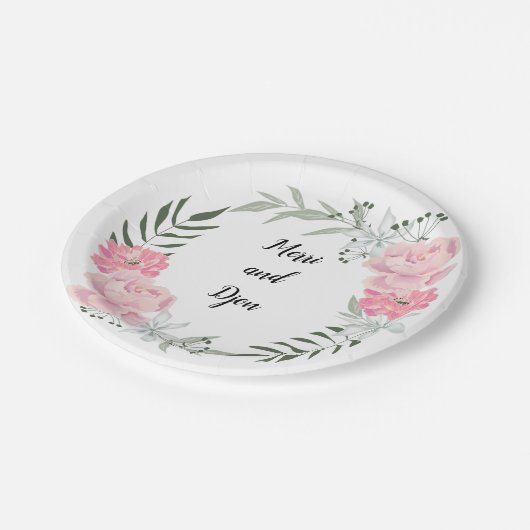 Fijne bloem, roze pinda's papieren bordje (Gekanteld)