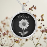 Fijne  bloem zilver vergulden ketting<br><div class="desc">Delicaat zwart en wit madeliefje bloem aanpasbaar Ketting. Personaliseer met naam en lettertype. U kunt de achtergrondkleur ook naar uw voorkeur wijzigen.</div>