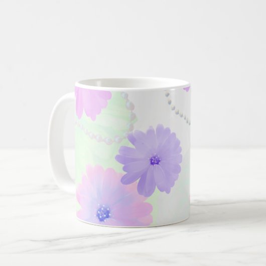 Fijne bloemen en cirkels van de Mok van Pearls (Voorkant links)