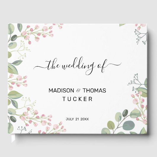 Fijne bloemen en eucalyptusbladeren gastenboek (Voorkant)