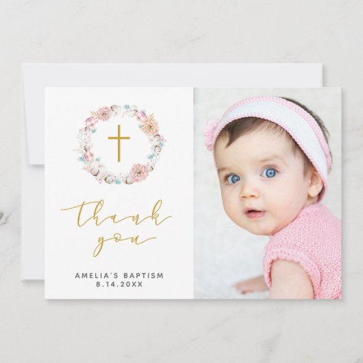 Fijne bloemen en katoen dank u bedankkaart (Voorkant)