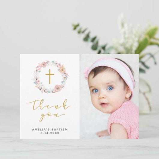 Fijne bloemen en katoen dank u bedankkaart (Staand voorkant)