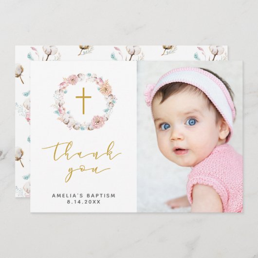 Fijne bloemen en katoen dank u bedankkaart (Voorkant / Achterkant)