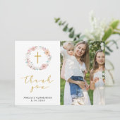 Fijne bloemen en katoen dank u bedankkaart (Staand voorkant)