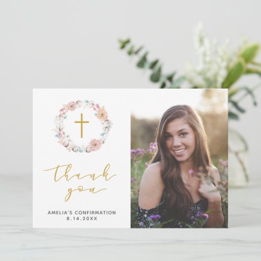 Fijne bloemen en katoen dank u bedankkaart (Staand voorkant)