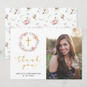 Fijne bloemen en katoen dank u bedankkaart (Voorkant / Achterkant)