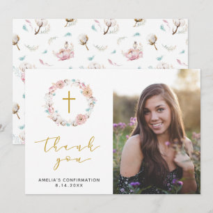 Fijne bloemen en katoen dank u bedankkaart