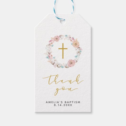 Fijne bloemen en katoen dank u cadeaulabel (Voorkant)