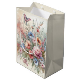 Fijne bloemen en vlinders medium cadeauzakje