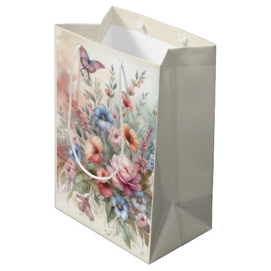 Fijne bloemen en vlinders medium cadeauzakje (Achterkant Gekanteld)
