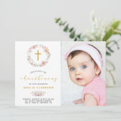 Fijne Bloemen & Katoen doop uitnodiging (Staand voorkant)