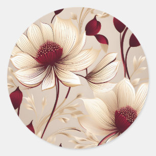 Fijne bloemen met Bourgondische bloemen Ronde Sticker