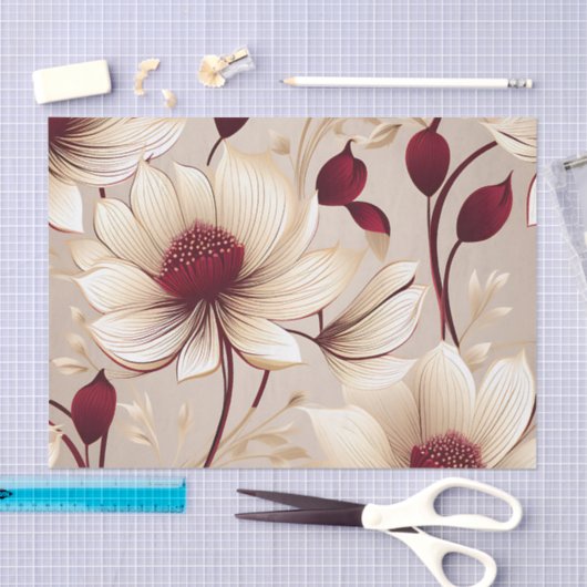 Fijne bloemen met Bourgondische bloemen Tissuepapier (Craft)