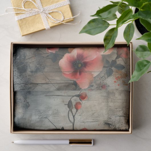 Fijne bloemen op een benarde achtergrond tissuepapier (Geschenk)