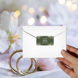 Fijne Bloemen op Olive Green Wedding Adres Etiket